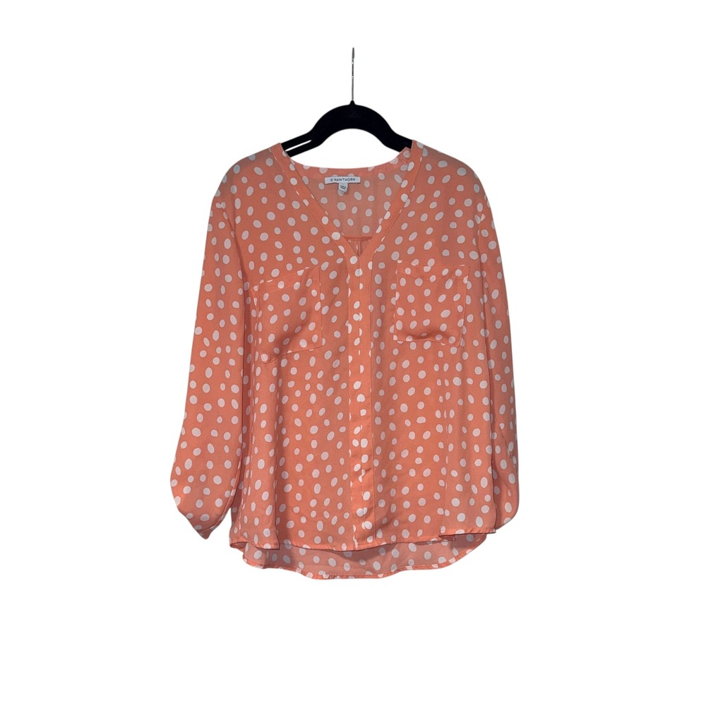 41‎ Hawthorn Polka Dot V-Neck Long Sleeve Blouse Peach White Women's Top